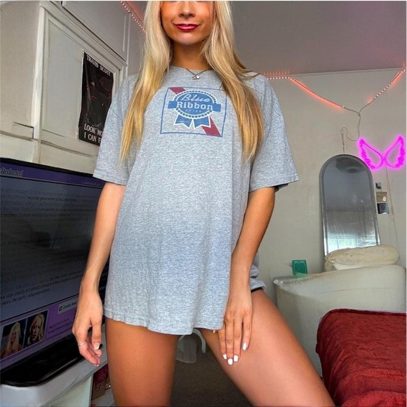 pabst blue ribbon beer vintage grey t shirt men’s oversized - Picture 3 of 8